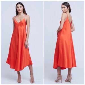 L’agence Lorraine Trapeze Cherry Tomato Satin Flowy Summer Chic Slip Dress XS